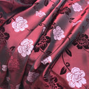 Wine/Red Velvet Flock Taffeta Fabric Silver Floral Roses Dress Material 150cm - Bull Ring Fabrics