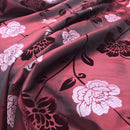 Wine/Red Velvet Flock Taffeta Fabric Silver Floral Roses Dress Material 150cm - Bull Ring Fabrics