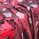 Wine/Red Velvet Flock Taffeta Fabric Silver Floral Roses Dress Material 150cm - Bull Ring Fabrics