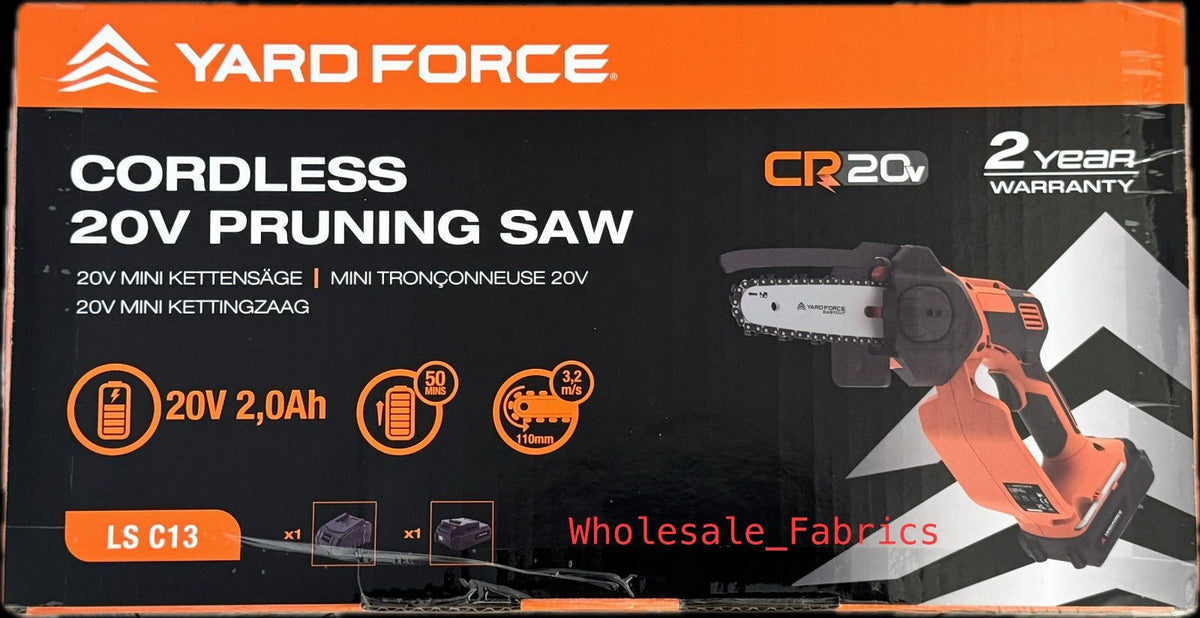 Yard Force 20V 12cm Mini Chainsaw Cordless + 20V (2Ah) Battery & Charger Bundle - Bull Ring Fabrics