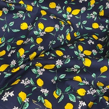 Yellow Lemons Rose & Hubble 100% Cotton Poplin Fabric 45", Navy - Bull Ring Fabrics