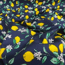 Yellow Lemons Rose & Hubble 100% Cotton Poplin Fabric 45", Navy - Bull Ring Fabrics