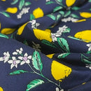 Yellow Lemons Rose & Hubble 100% Cotton Poplin Fabric 45", Navy - Bull Ring Fabrics