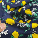 Yellow Lemons Rose & Hubble 100% Cotton Poplin Fabric 45", Navy - Bull Ring Fabrics