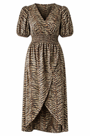 Beige Black Zebra Print Velvet Fabric Textured Animal Pattern Upholstery Dress