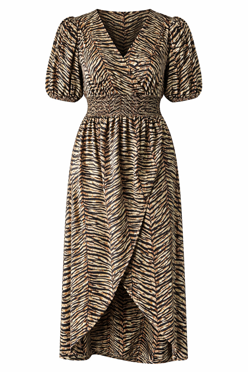 Beige Black Zebra Print Velvet Fabric Textured Animal Pattern Upholstery Dress