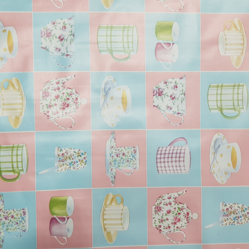 By The Metre Tea Cups & Saucers PVC Printed Tablecloth