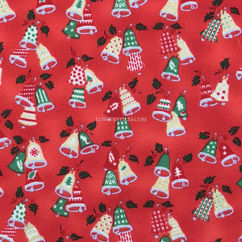 Weihnachtsglocken Weihnachtsdruck Baumwollstoff, Rot