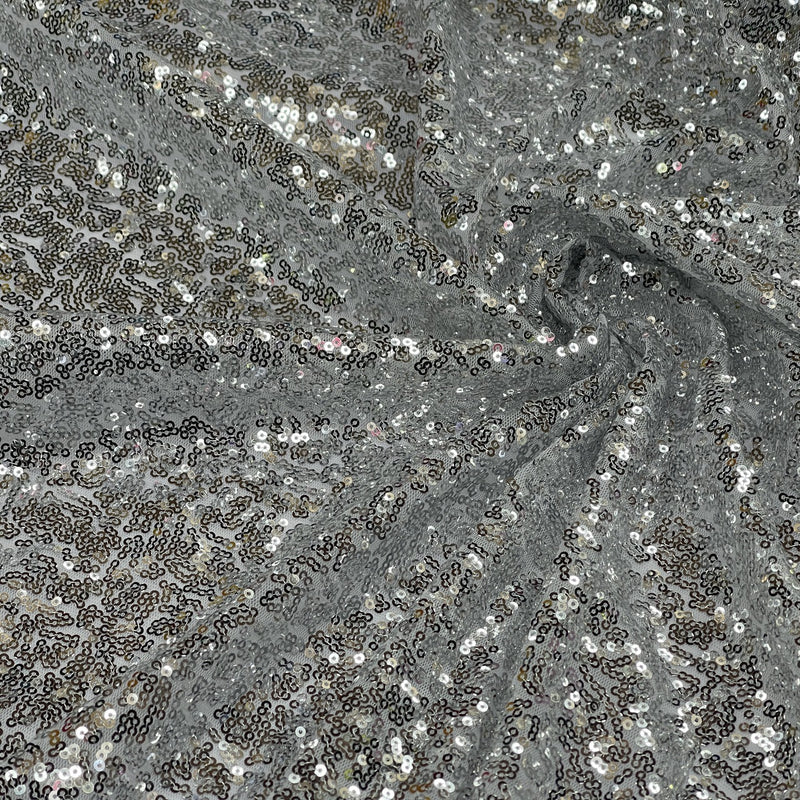 All Over Bling Sequins On Net Fabric, Silver