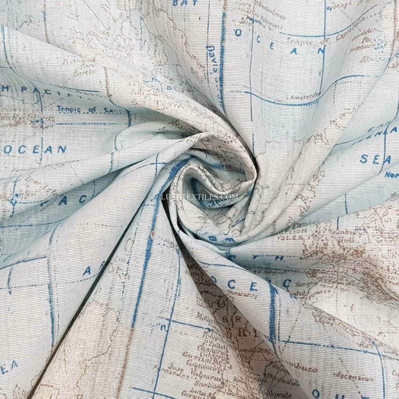 Atlantic Ocean Map Print Craft Curtain Upholstery Fabric