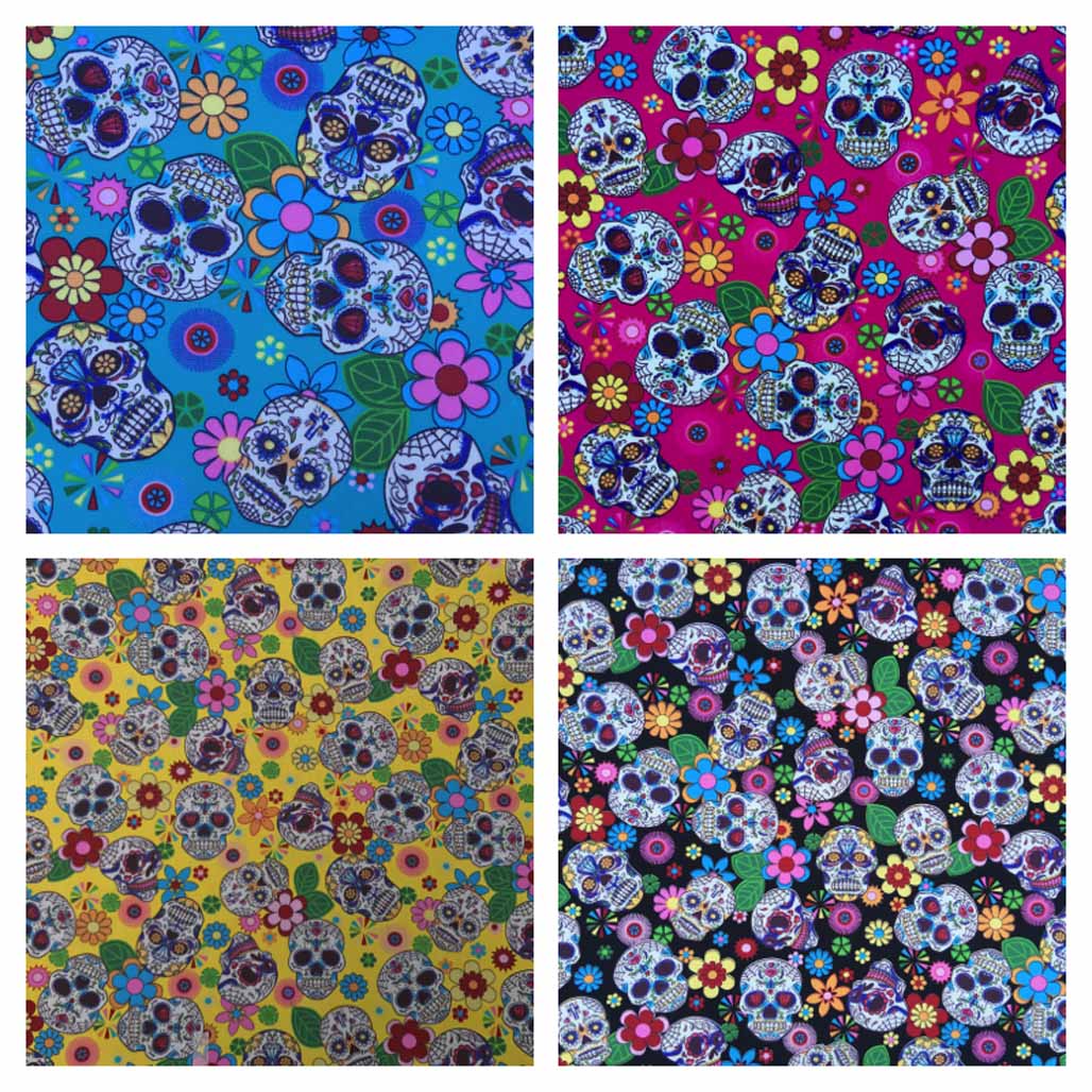 100% Cotton Poplin Fabric Rose & Hubble Sugar Skulls Day Of The Dead Material 45" - Bull Ring Fabrics