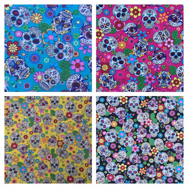 100% Cotton Poplin Fabric Rose & Hubble Sugar Skulls Day Of The Dead Material 45" - Bull Ring Fabrics
