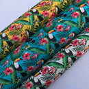 100% Cotton Poplin Fabric – Tropical Toucan & Hibiscus Print – Jungle Leaves Dressmaking & Craft Fabric – White, Turquoise or Mustard - Bull Ring Fabrics