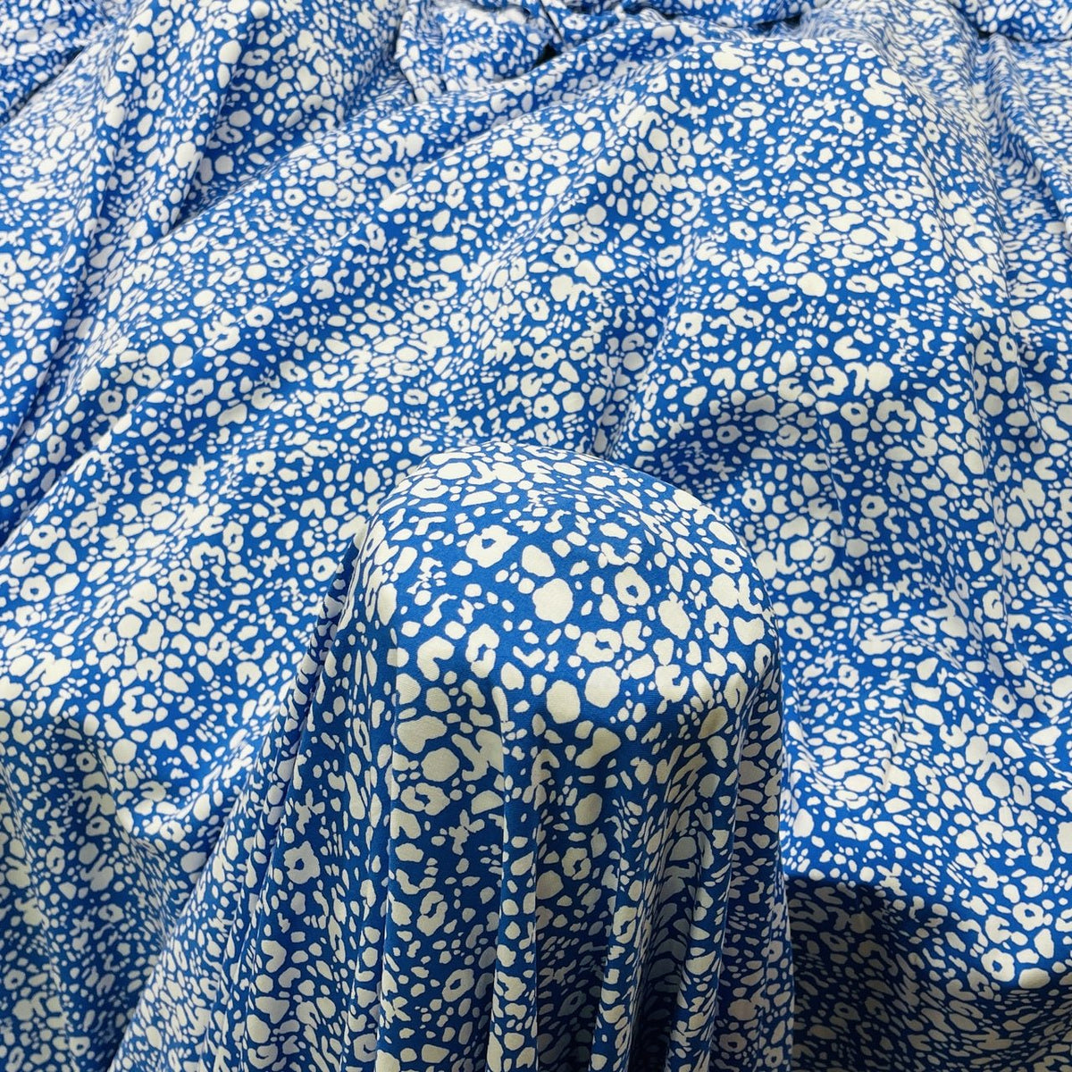 100% Viscose Abstract Summer Dress Fabric, Denim Blue - Bull Ring Fabrics