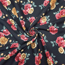 100% Viscose Floral Roses Summer Dress Fabric 60", Black - Bull Ring Fabrics