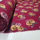 100% Viscose Floral Roses Summer Dress Fabric 60", Wine - Bull Ring Fabrics