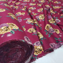100% Viscose Floral Roses Summer Dress Fabric 60", Wine - Bull Ring Fabrics