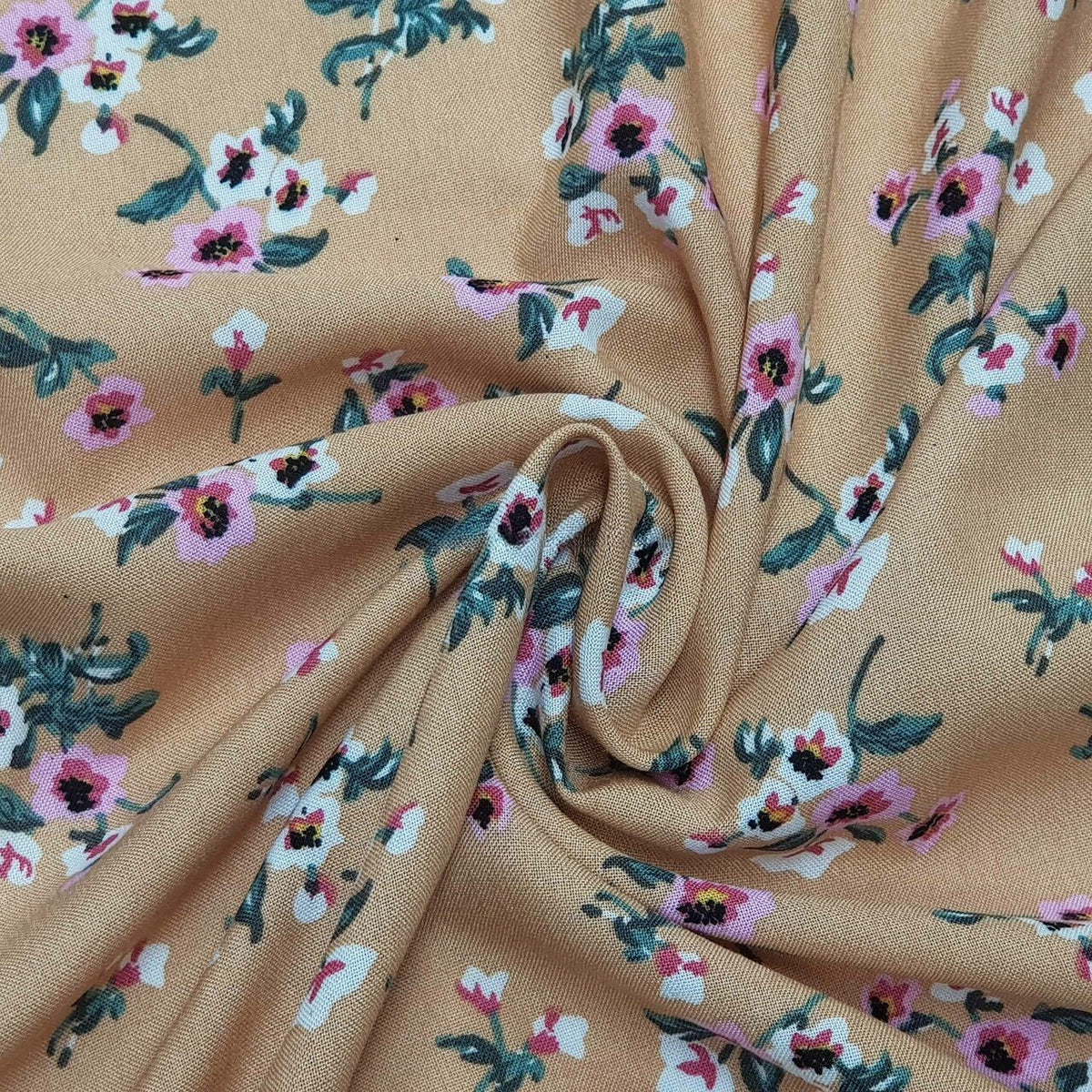 100% Viscose Floral Summer Dress Fabric 60", Nude Blush - Bull Ring Fabrics