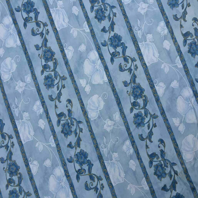 Striped Floral Abstract Cotton Sheeting Vintage Fabric 140cm, Blue