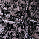 Black Flower Velvet Flock Taffeta Fabric, Aubergine