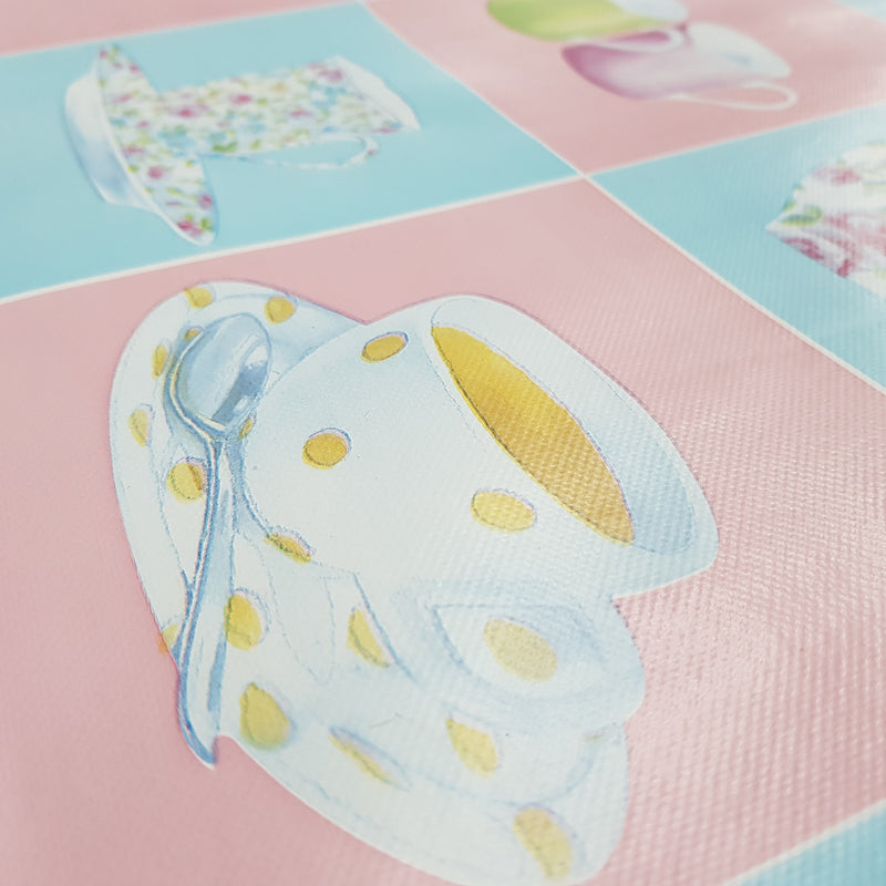 By The Metre Tea Cups & Saucers PVC Printed Tablecloth