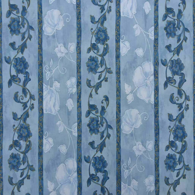 Striped Floral Abstract Cotton Sheeting Vintage Fabric 140cm, Blue