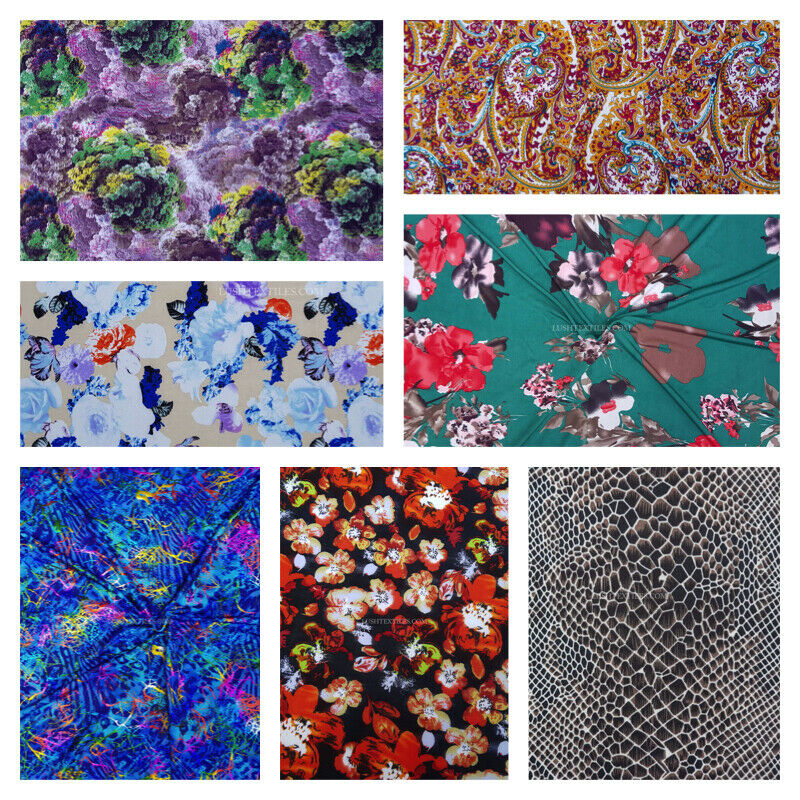 Floral Flowers Print 4 Way Stretch Swim Wear Jersey Dress Fabric 150 cm JOB LOT