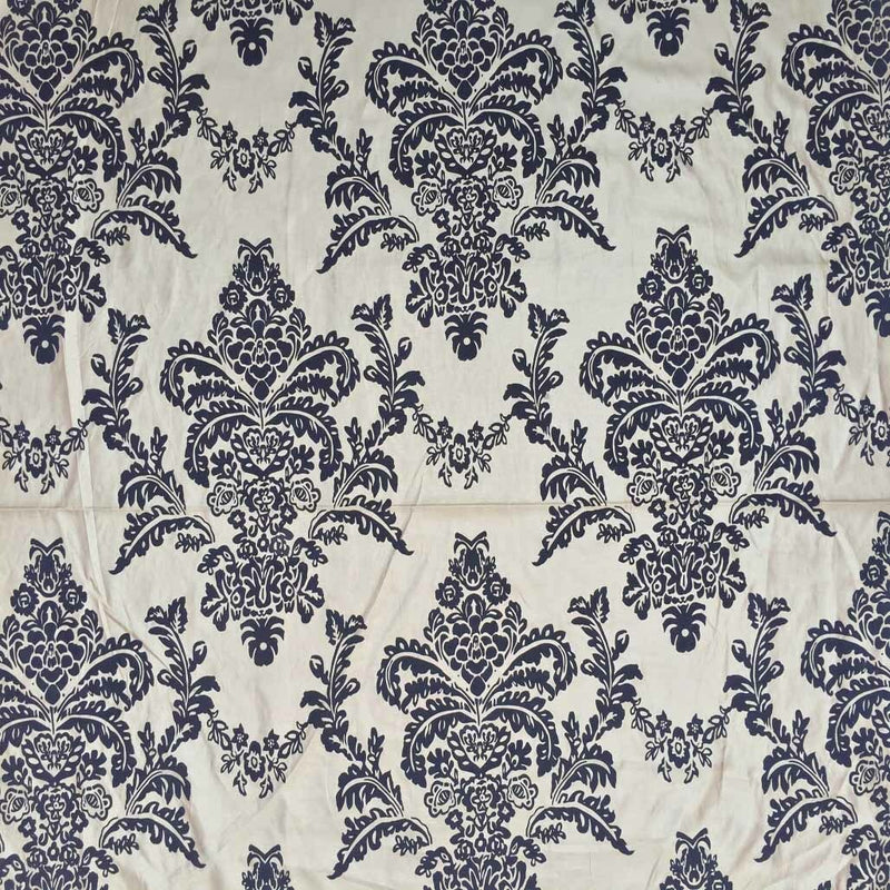 Black Velvet Flock Damask Taffeta Fabric, Gold