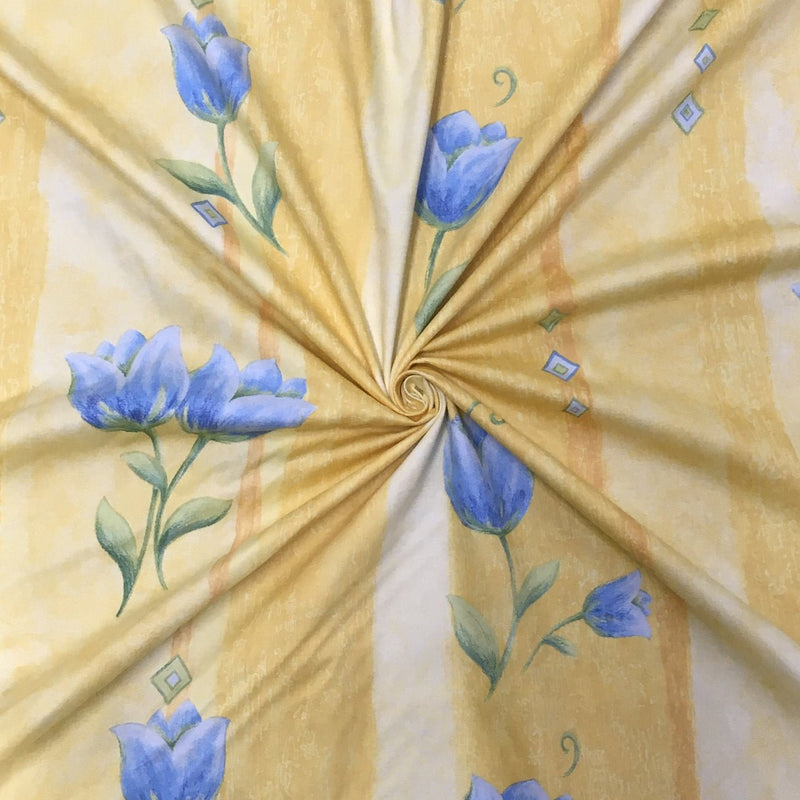 Tissu en coton vintage fleuri tulipe bleue, jaune