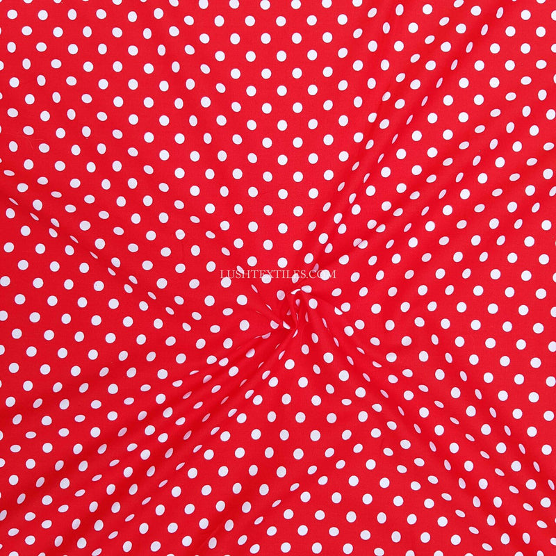 7mm White Spots Rose & Hubble Cotton Poplin Fabric, Red