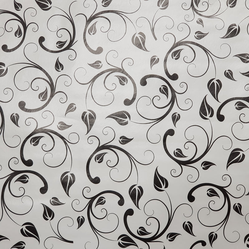 By The Metre Black Floral Leaf PVC Printed Tablecloth