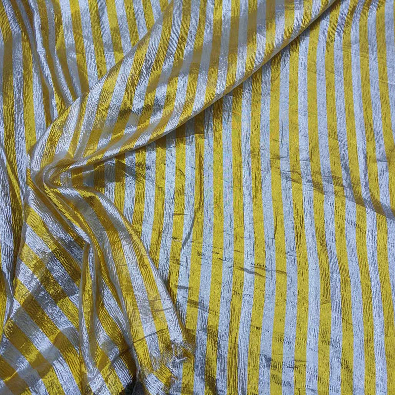 Striped Lame Dress Fabric, Yellow/Silver