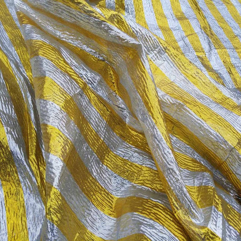 Striped Lame Dress Fabric, Yellow/Silver