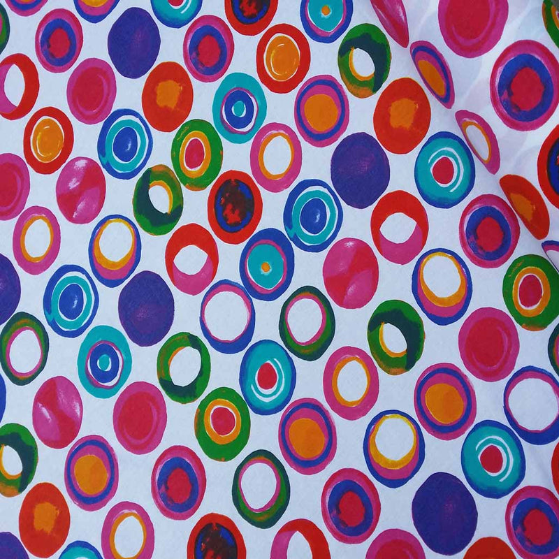 Funky Spotted Multicoloured Cotton Craft Fabric 140cm, White