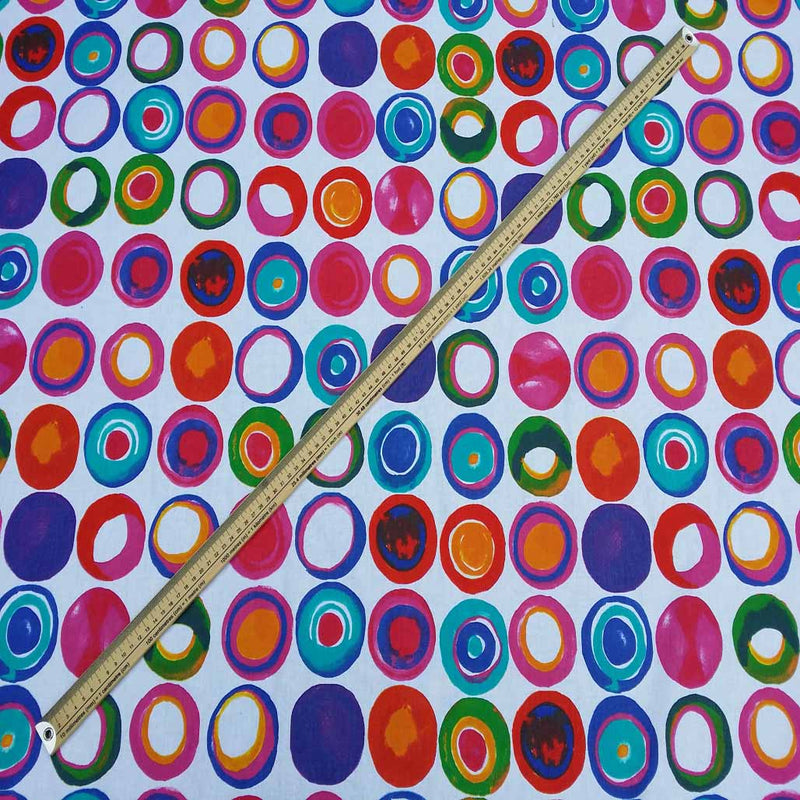 Funky Spotted Multicoloured Cotton Craft Fabric 140cm, White