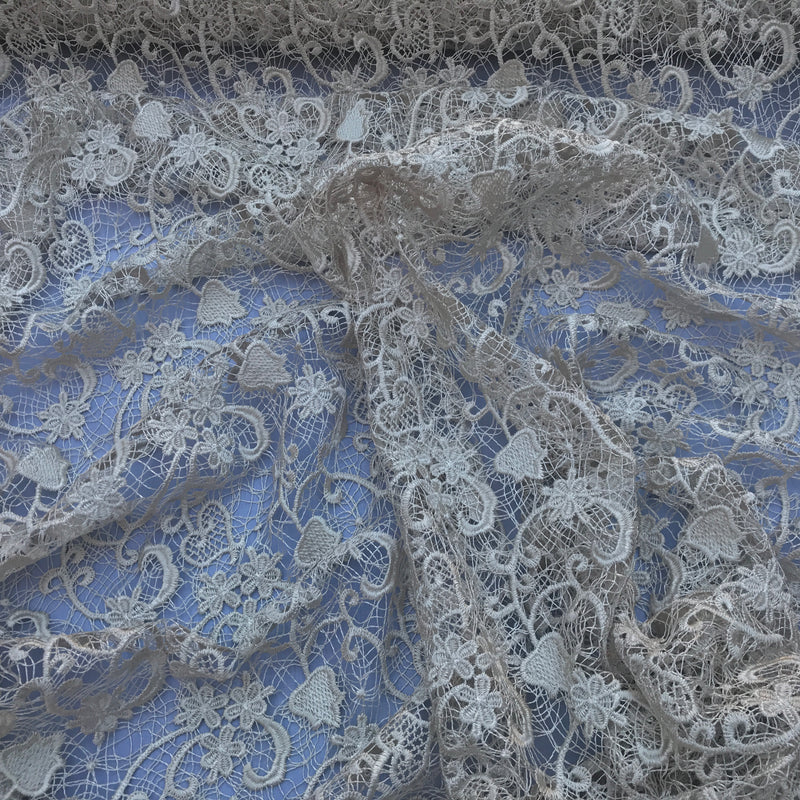 Heavy Eyelash Floral Net Lace Wedding Dress, Beige