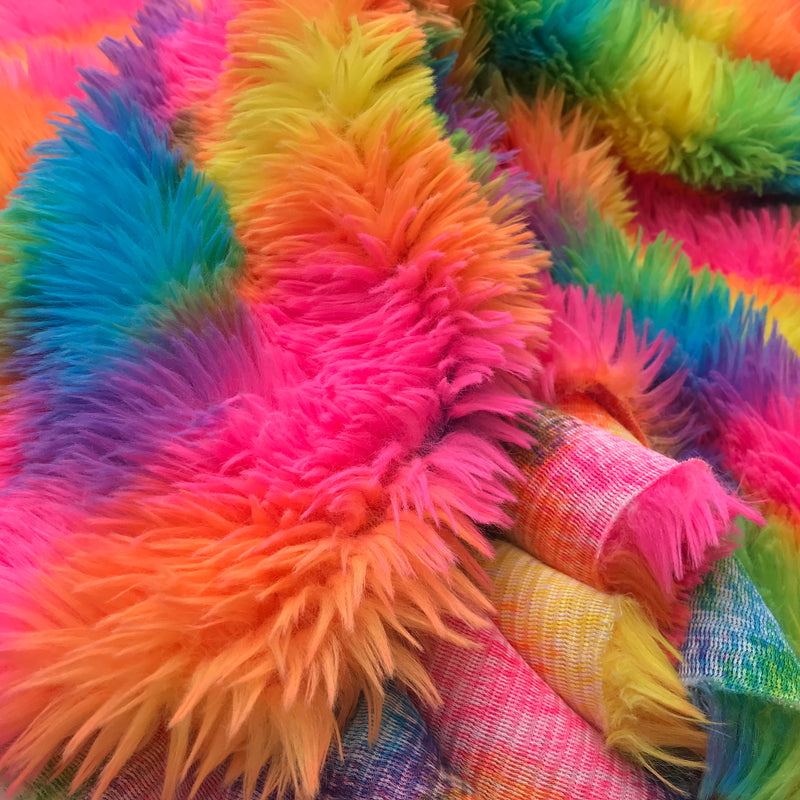 Plüsch Regenbogen Langhaar Flor Kuschelfell Stoff