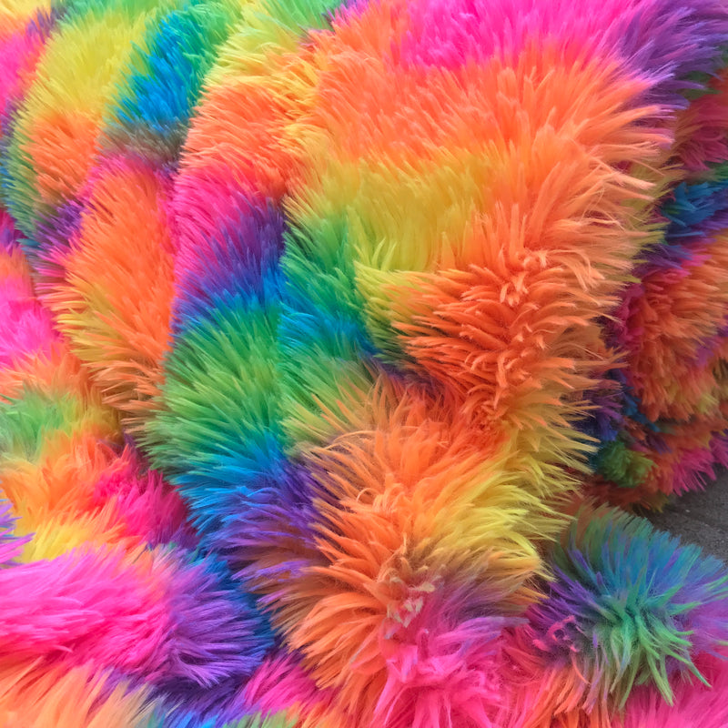 Plüsch Regenbogen Langhaar Flor Kuschelfell Stoff