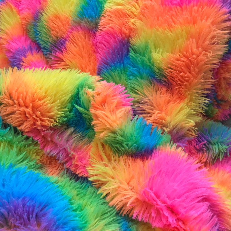 Plüsch Regenbogen Langhaar Flor Kuschelfell Stoff