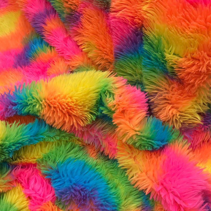 Plüsch Regenbogen Langhaar Flor Kuschelfell Stoff
