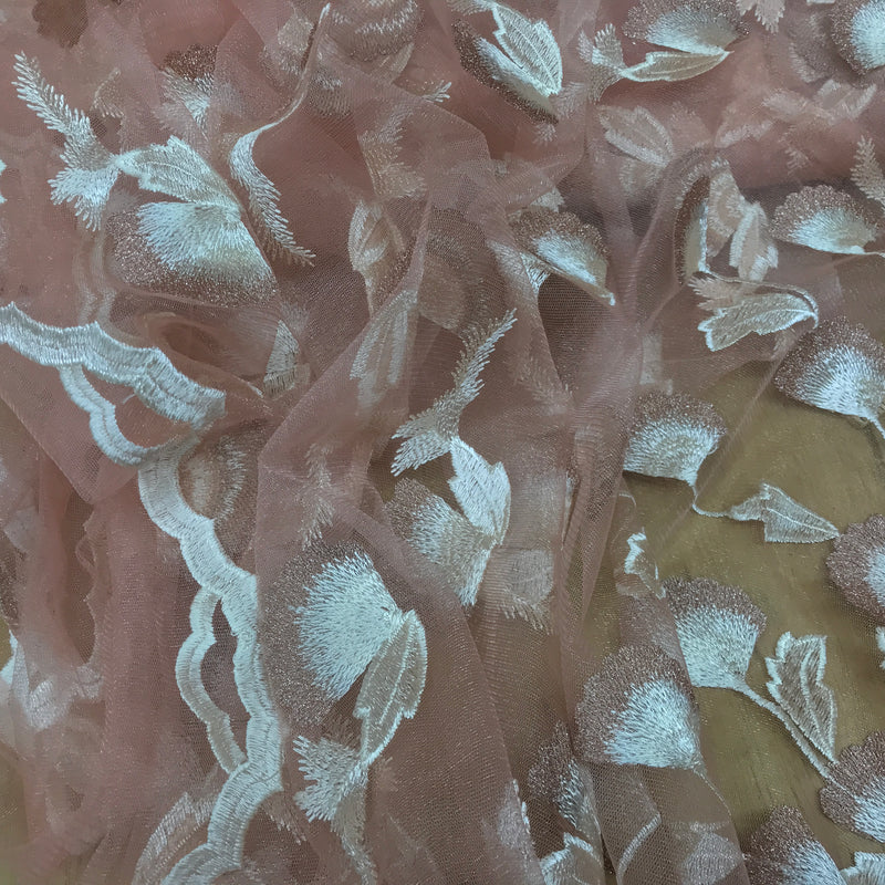 Peach Floral Net Lace Bridal Wedding Dress