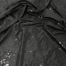 Black Floral Sequin Taffeta Fabric