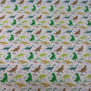 Tissu polycoton amusant pour enfants dinosaures, blanc 