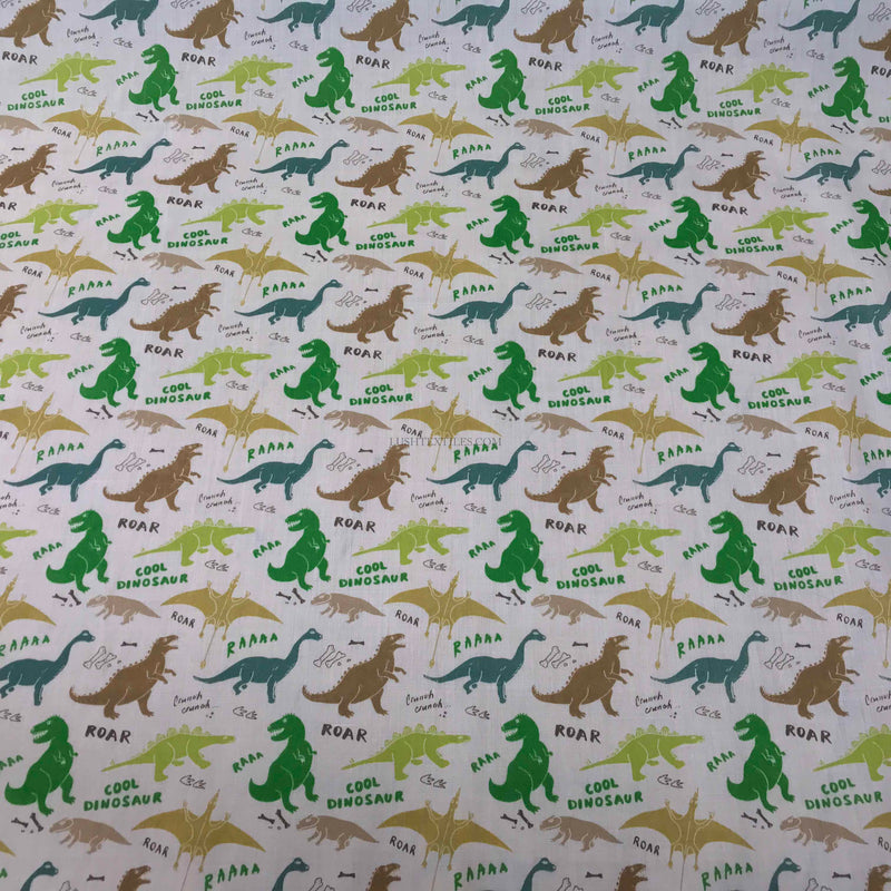 Dinosaurier-Stoff für Kinder, Polycotton, Weiß 