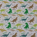 Tissu polycoton amusant pour enfants dinosaures, blanc 