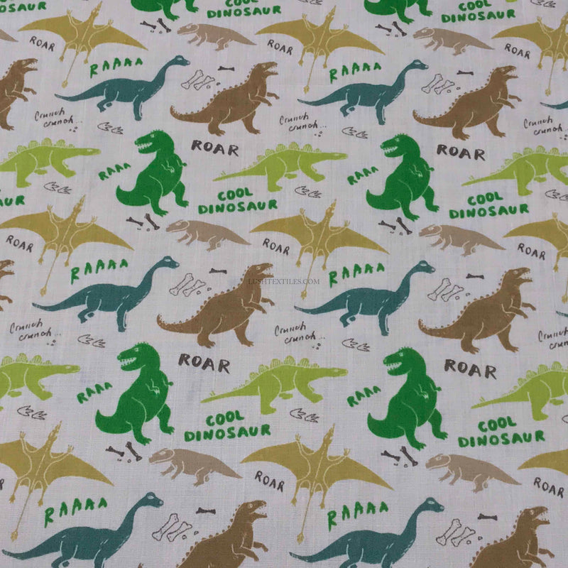 Dinosaurier-Stoff für Kinder, Polycotton, Weiß 