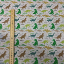 Tissu polycoton amusant pour enfants dinosaures, blanc 