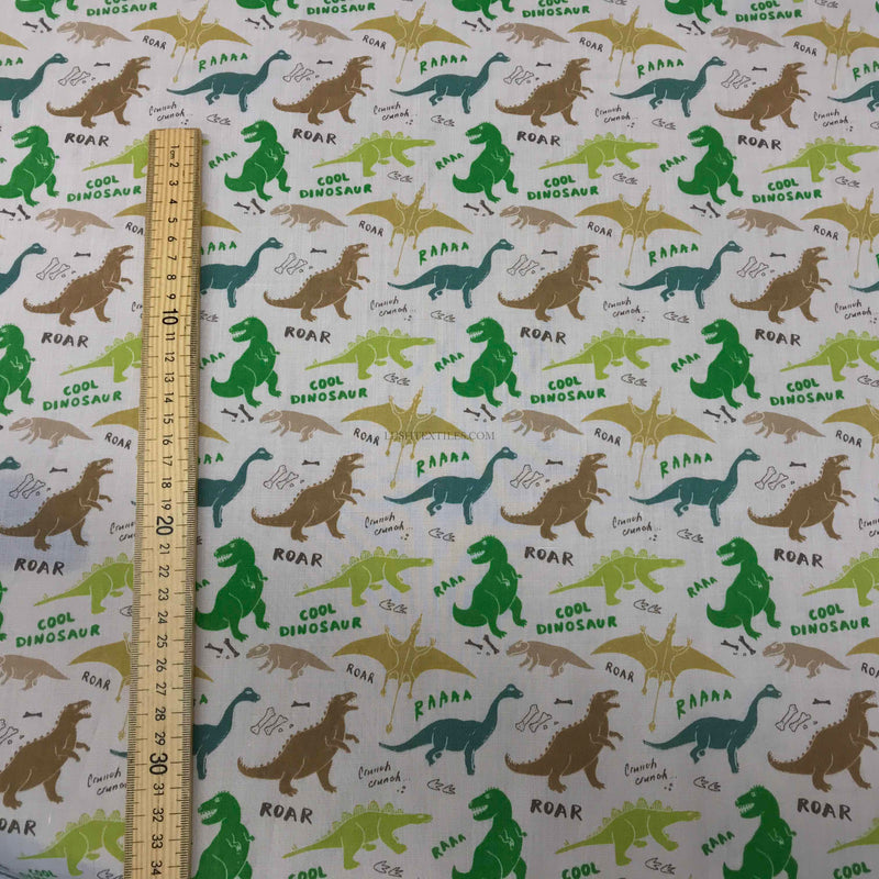 Dinosaurier-Stoff für Kinder, Polycotton, Weiß 