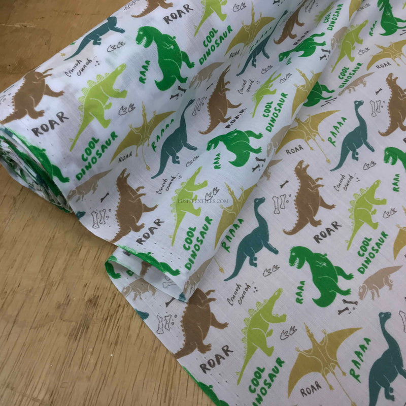 Dinosaurier-Stoff für Kinder, Polycotton, Weiß 
