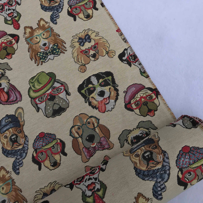 Happy Dogs/Puppies Tapestry Upholstery Fabric 54" Wide